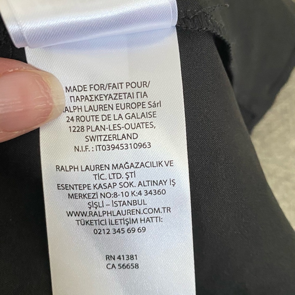 Lauren Ralph Lauren Black/Gray Lined V-Neck Faux Wrap Sheer Sleeve Dress Sz 14 - Picture 10 of 11